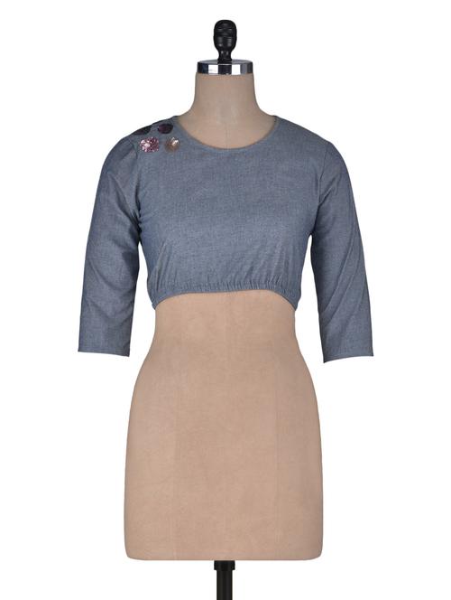 grey poly cotton sequined crop top - 1232120 - Very Small Image - 1