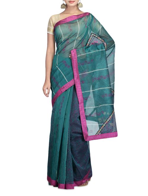 green supernet printed sari - 1232251 - Very Small Image - 1