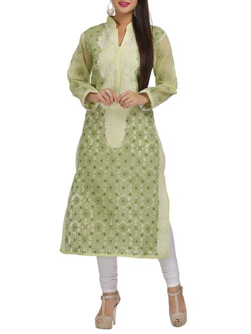 green cotton straight kurti - 12322717 - Very Small Image - 1