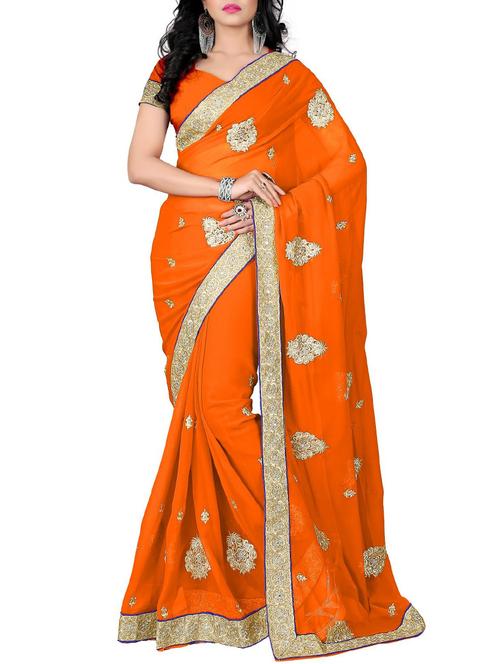 orange georgette saree with blouse - 12323135 - Very Small Image - 1