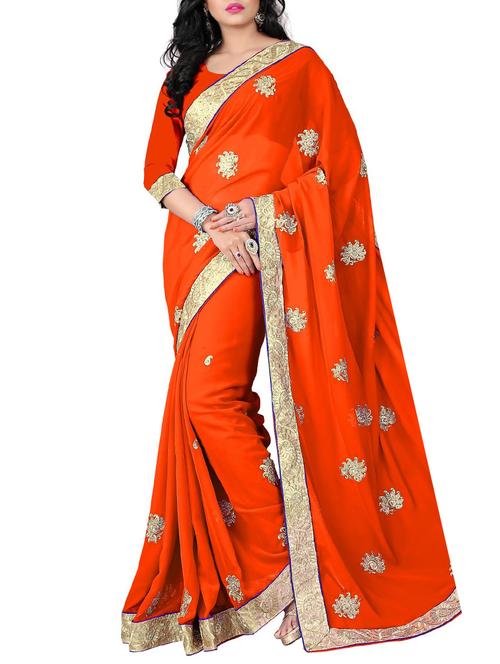 orange georgette saree with blouse - 12323141 - Very Small Image - 1