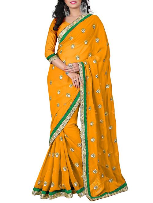 yellow georgette saree with blouse - 12323167 - Very Small Image - 1