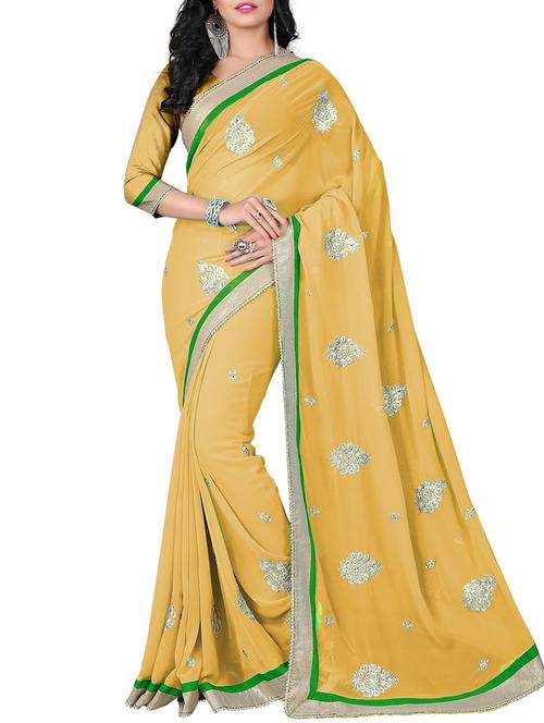 yellow georgette saree with blouse - 12323179 - Very Small Image - 1