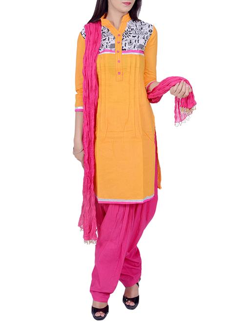 yellow cotton stitched suit set - 12323234 - Very Small Image - 1