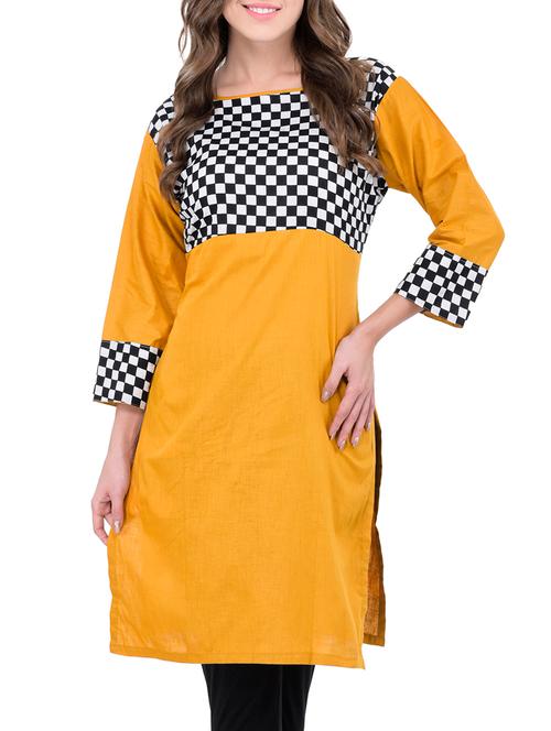 yellow cotton regular kurta - 12324735 - Very Small Image - 1