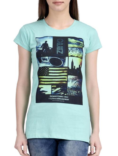 sea green printed cotton regular tee - 12326987 - Very Small Image - 1