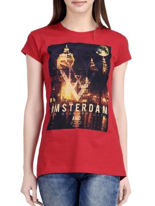 red printed cotton regular tee - 12327019 - Very Small Image - 1