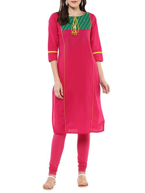 pink cotton straight kurta - 12328375 - Very Small Image - 1