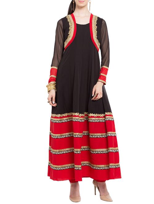 black georgette flared kurta - 12330535 - Very Small Image - 1