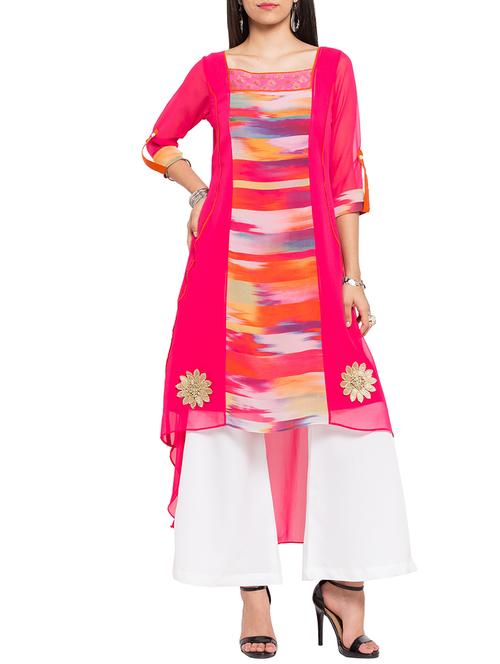 pink georgette high low kurta - 12330651 - Very Small Image - 1