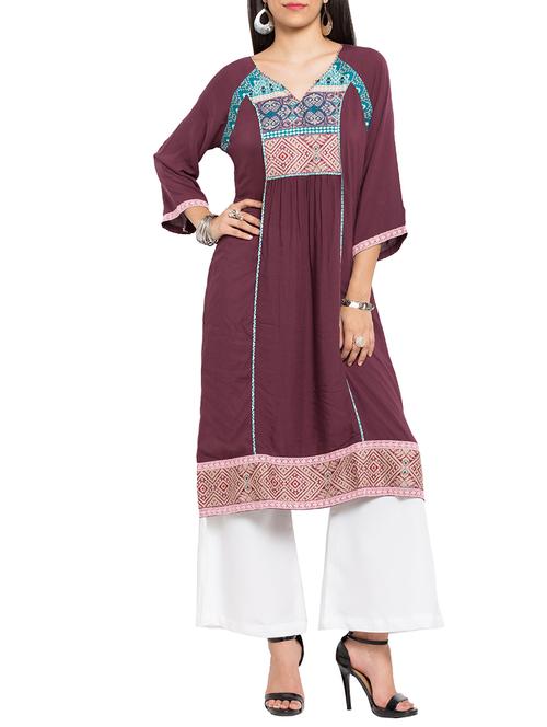 purple georgette straight kurta - 12330662 - Very Small Image - 1