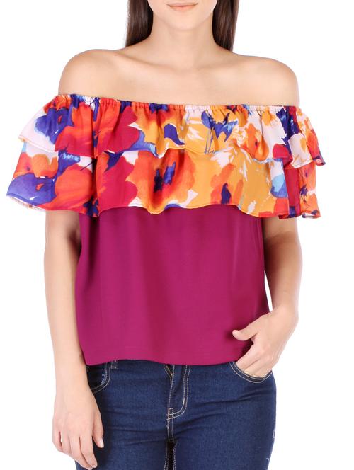 purple printed crepe regular top - 12330987 - Very Small Image - 1