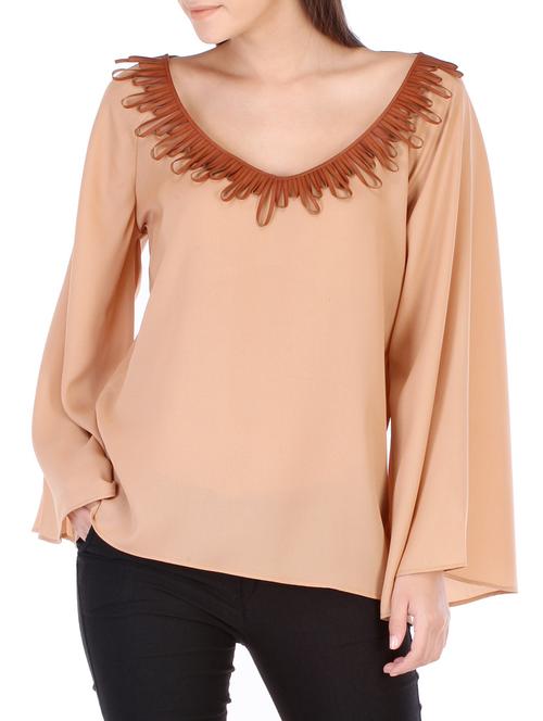 beige crepe regular top - 12330998 - Very Small Image - 1