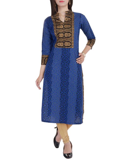 blue cotton straight kurta - 12331528 - Very Small Image - 1