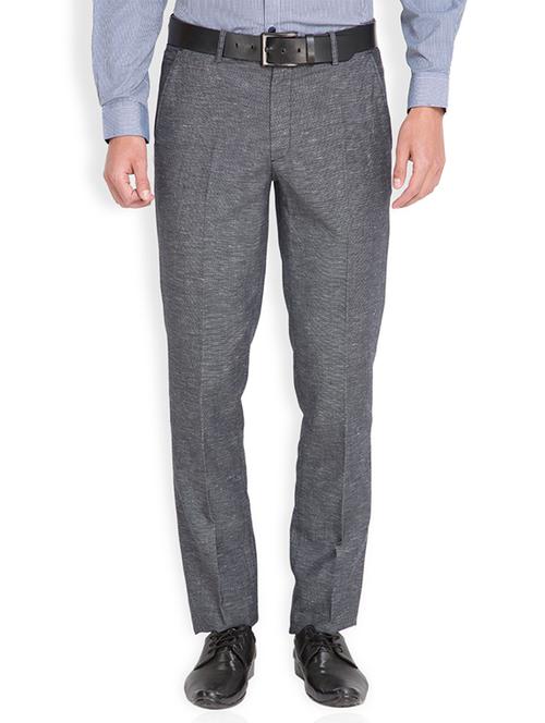 navy blue polyester flat front formal trouser - 12332637 - Very Small Image - 1