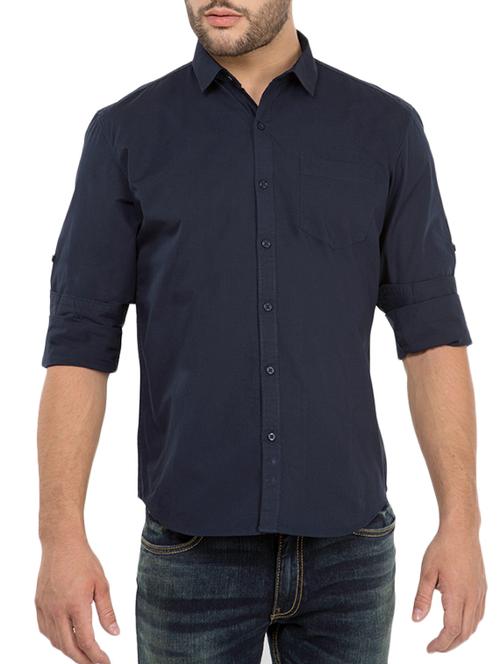 navy blue cotton casual shirt - 12332673 - Very Small Image - 1