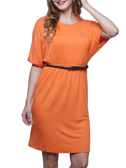 orange viscose belted dress - 12334178 - Very Small Image - 1