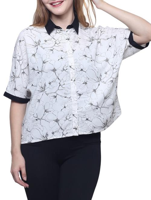 white floral printed viscose regular shirt - 12334212 - Very Small Image - 1