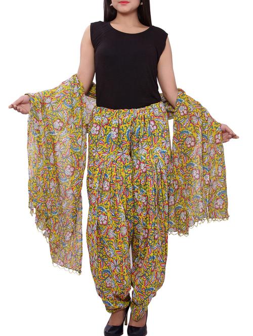 yellow cotton patiyala salwars - 12336819 - Very Small Image - 1