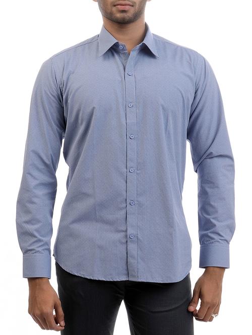 solid blue cotton casual shirt - 12337101 - Very Small Image - 1