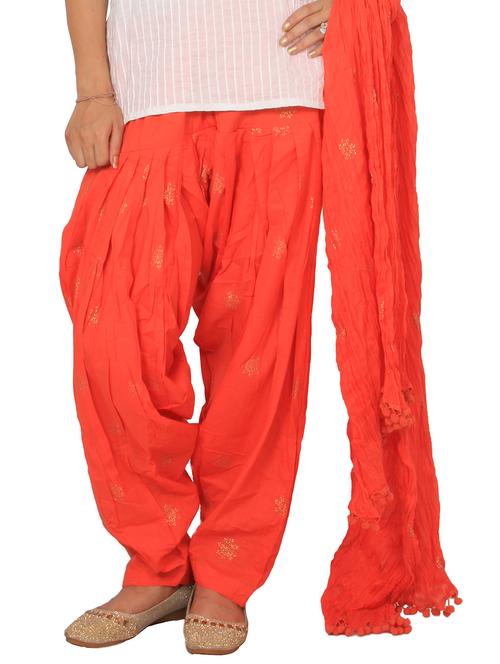 orange cotton patiyala salwars - 12338540 - Very Small Image - 1