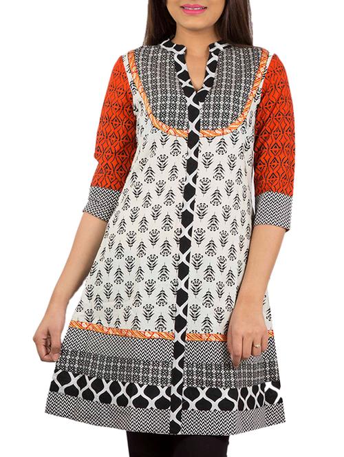 white cotton a-line kurta - 12339225 - Very Small Image - 1