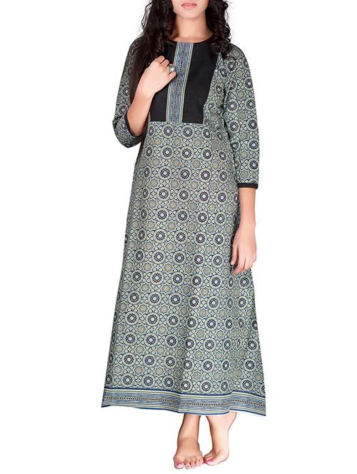 grey cotton long kurta - 12341973 - Very Small Image - 1