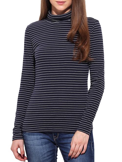 navy blue striped viscose top - 12342807 - Very Small Image - 1