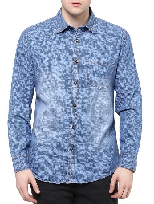 blue cotton casual shirt - 12344615 - Very Small Image - 1