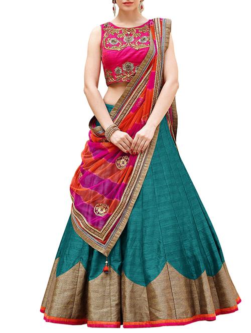 blue silk a-line lehenga - 12344733 - Very Small Image - 1