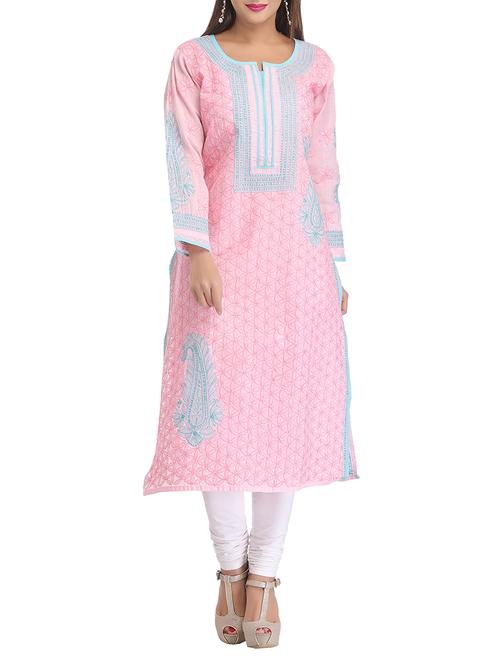 pink cotton straight kurta - 12346435 - Very Small Image - 1