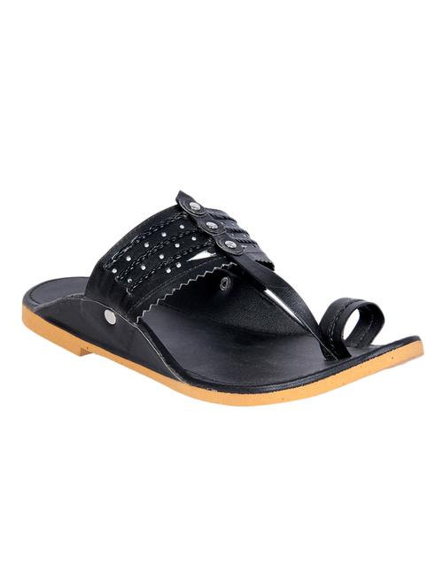 black leatherette kolhapuri slipper - 12347703 - Very Small Image - 1