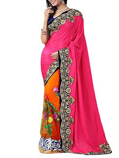 orange georgette saree with blouse - 12348600 - Very Small Image - 1