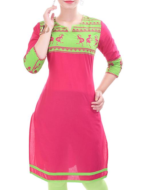 pink cotton straight kurta - 12352681 - Very Small Image - 1