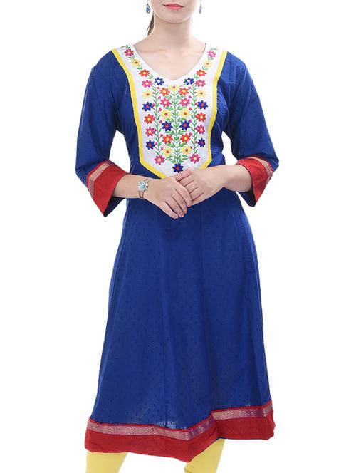 blue cotton a-line kurta - 12352688 - Very Small Image - 1