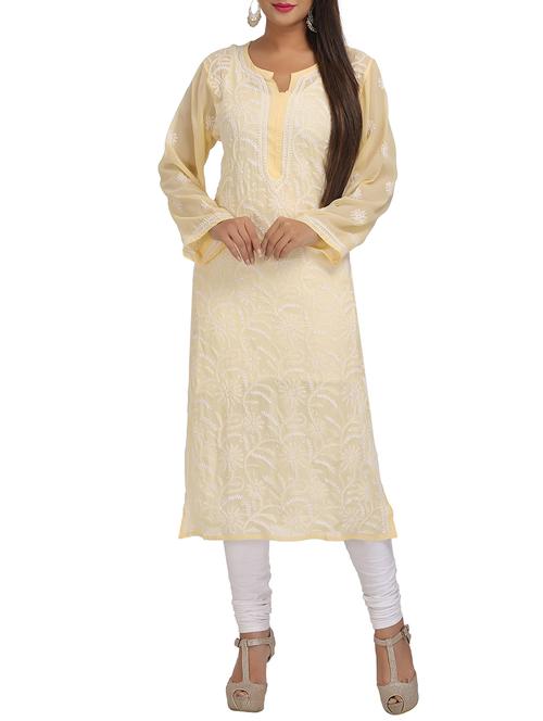 beige georgette straight kurta - 12352781 - Very Small Image - 1