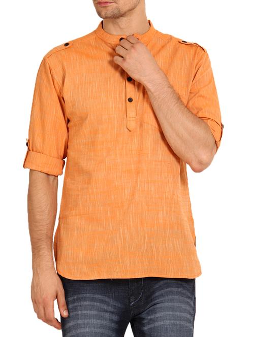 solid orange cotton kurta - 12352809 - Very Small Image - 1