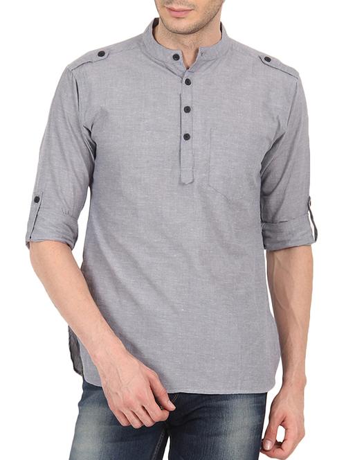 solid grey cotton kurta - 12352810 - Very Small Image - 1