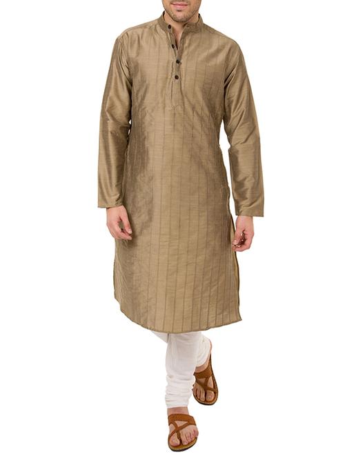 solid brown dupion kurta - 12352874 - Very Small Image - 1