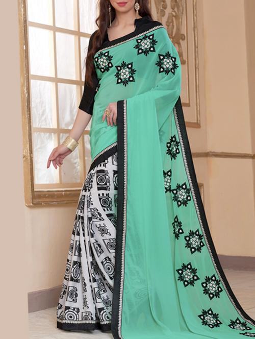 turquoise georgette embroidered saree - 12353538 - Very Small Image - 1