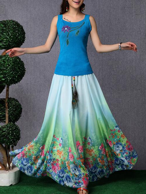 light blue georgette maxi skirt - 12354438 - Very Small Image - 1