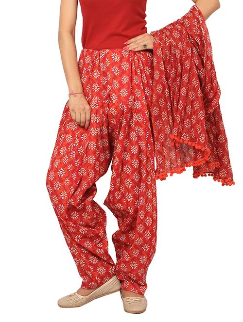 orange cotton patiyala salwar dupatta set - 12356639 - Very Small Image - 1