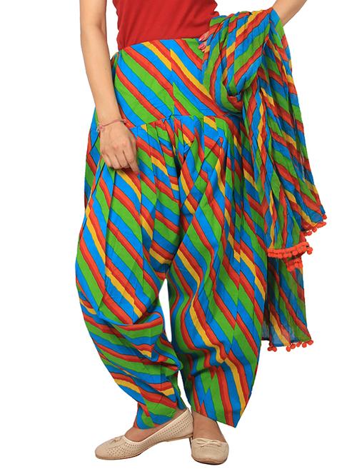 multi colored cotton patiyala salwar dupatta set - 12356641 - Very Small Image - 1