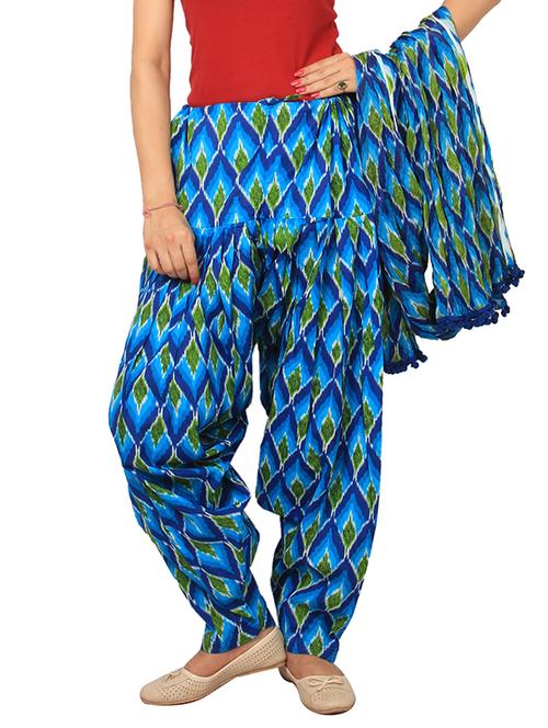 blue cotton patiyala salwar dupatta set - 12356644 - Very Small Image - 1