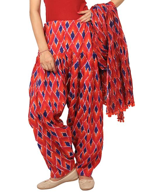 red cotton patiyala salwar dupatta set - 12356645 - Very Small Image - 1