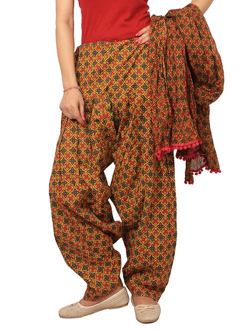 brown cotton patiyala salwar dupatta set - 12356649 - Very Small Image - 1