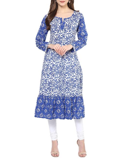 blue cotton a-line kurta - 12358975 - Very Small Image - 1