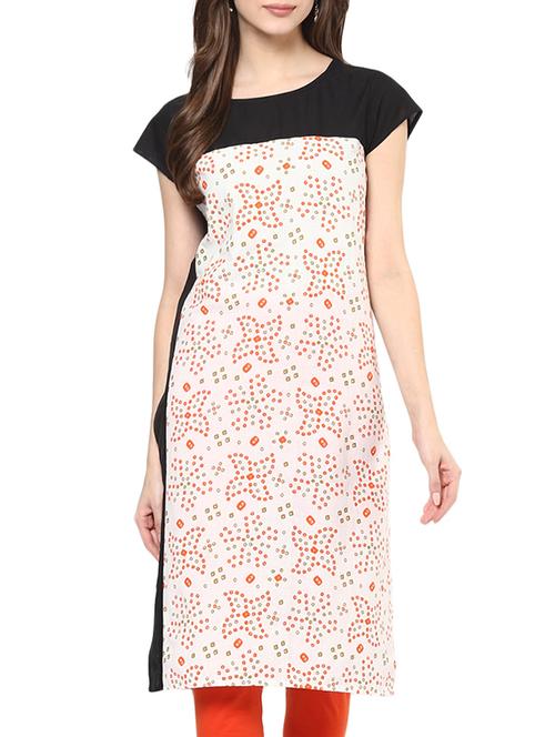 Black and white cotton printed straight kurta - 12359009 - Very Small Image - 1