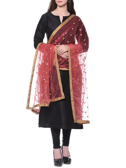 pink sequin embellished net dupatta - 12362798 - Very Small Image - 1