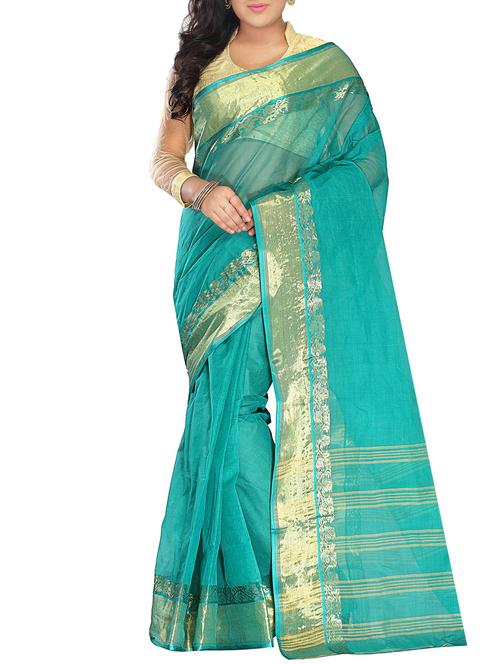 turquoise cotton tant saree - 12363676 - Very Small Image - 1